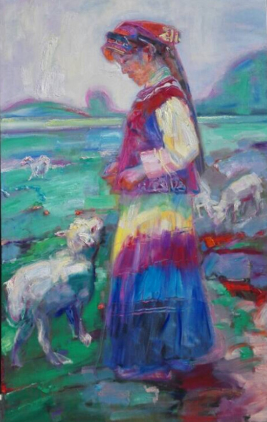 13级美术学专业油画创作与技法研究方向的研究生蒋��,2014年江苏省美术家协会第5次新人展入选作品名称:《精神家园》 尺寸:160 CM x 100 CM